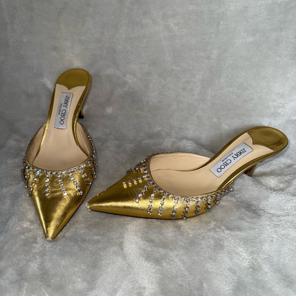 Jimmy Choo Gold Crystal Embellished Heels - Picture 2 of 6
